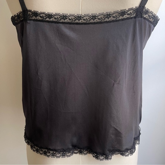 Vintage 1980s Black Satin Lace Sequin Beaded Adjustable Straps Camisole Medium - Picture 3 of 6
